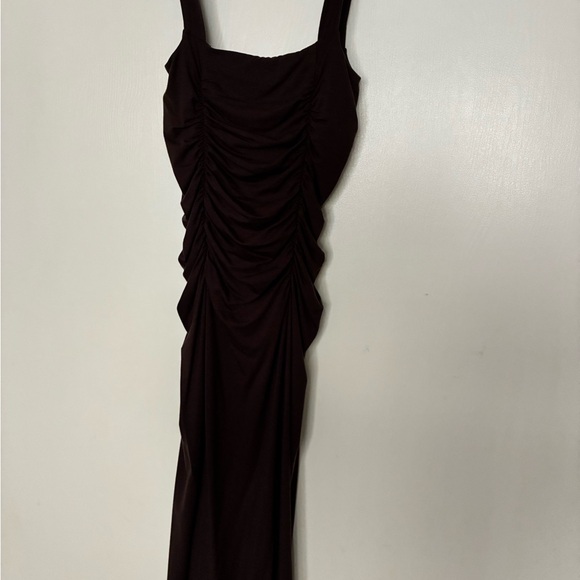 Reformation Brown Ruched Square-Neck Midi Dress - Picture 7 of 8